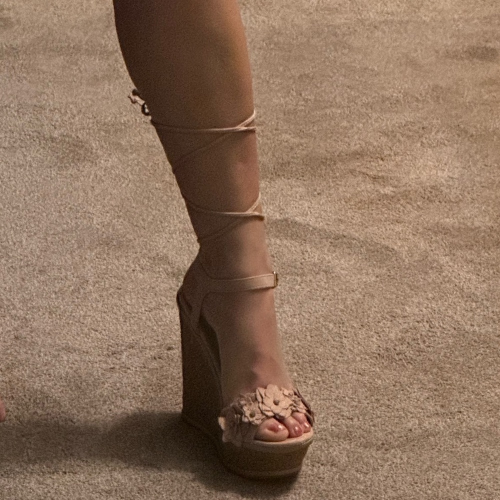 Blush Pink Wedge Sandal Heels